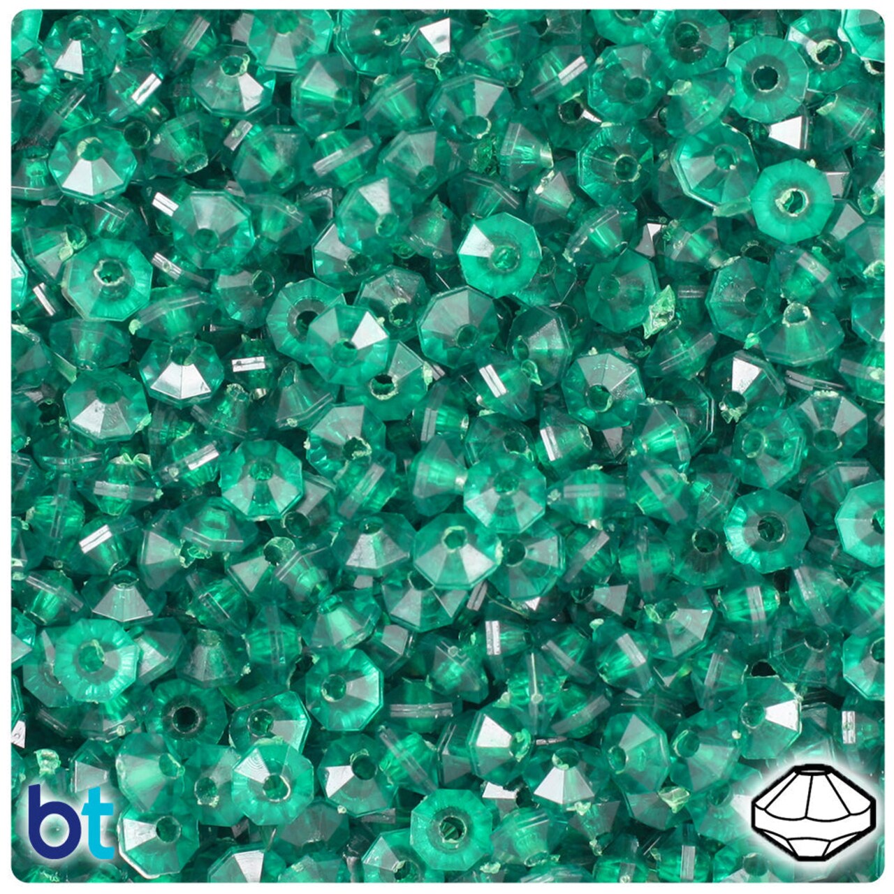 BeadTin Emerald Transparent 6mm Faceted Rondelle Plastic Craft Beads (1350pcs)